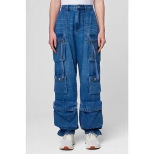 Black NYC Fingers Crossed Oversized Cargo Denim Jeans Blue Size 26 NWT